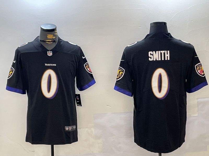 Men Baltimore Ravens 0 Smith Black Second generation 2024 Nike Limited NFL Jersey style 1